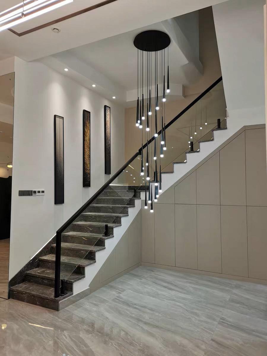 Minimalism Foyer Staircase Chandelier Ceiling Pendant Lighting for Living Room Entryway in Gold / Black Finish