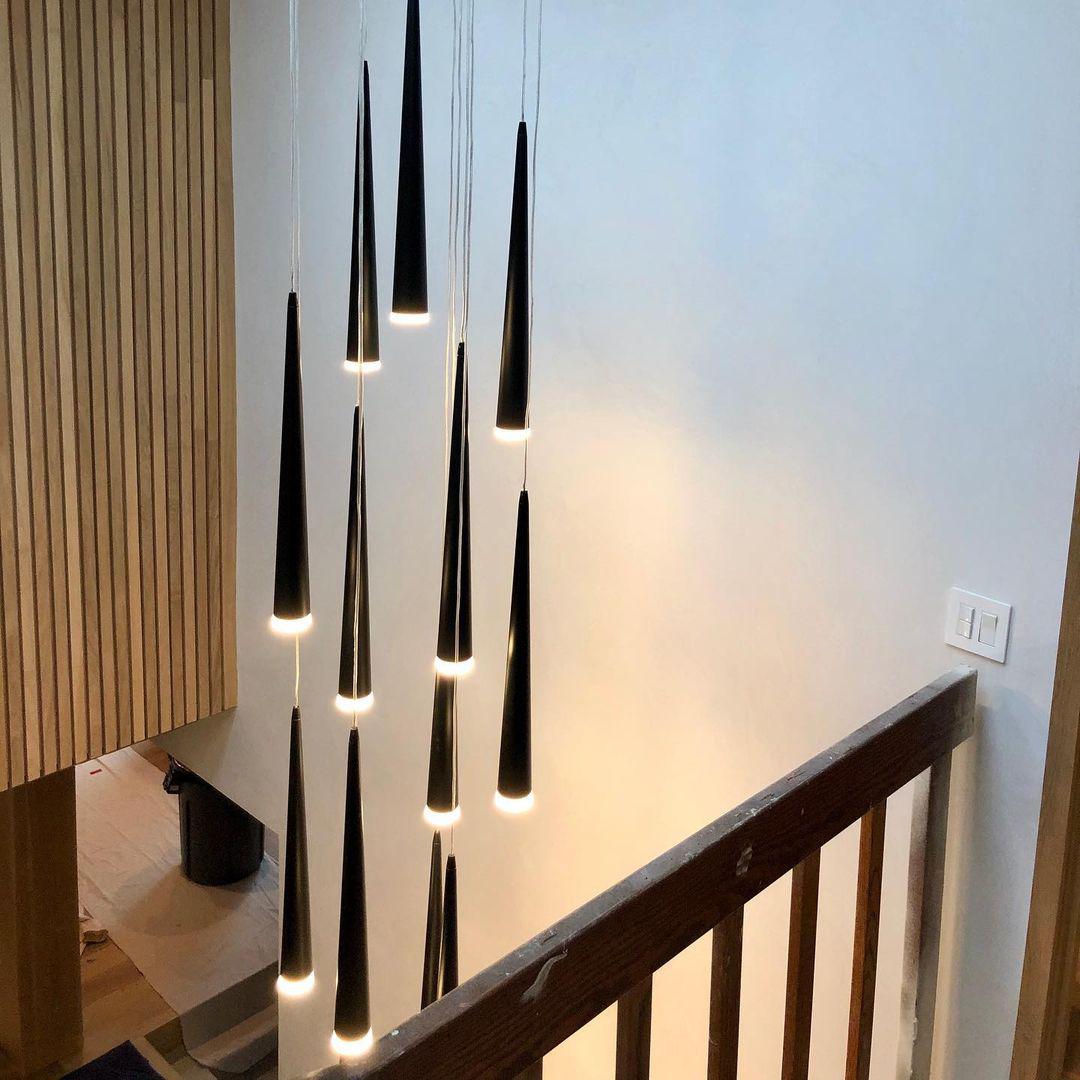 Minimalism Foyer Staircase Chandelier Ceiling Pendant Lighting for Living Room Entryway in Gold / Black Finish