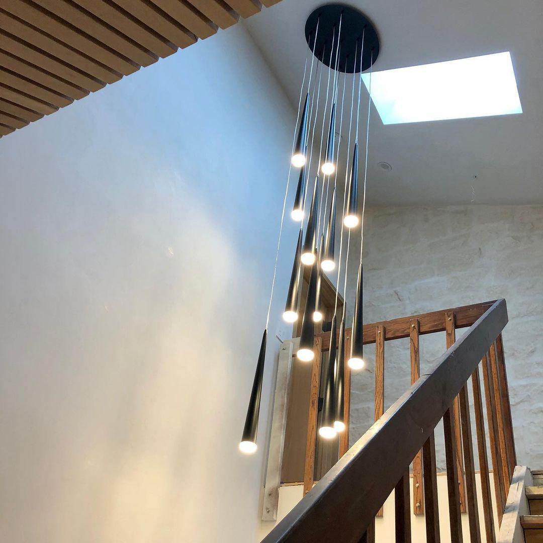 Minimalism Foyer Staircase Chandelier Ceiling Pendant Lighting for Living Room Entryway in Gold / Black Finish