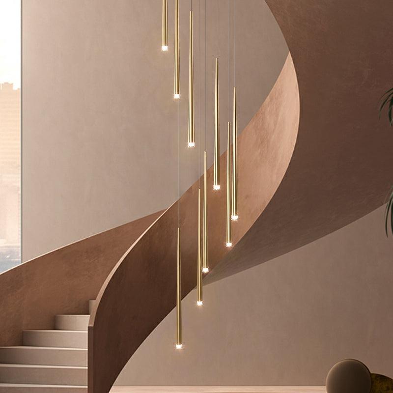 Minimalism Foyer Staircase Chandelier Ceiling Pendant Lighting for Living Room Entryway in Gold / Black Finish