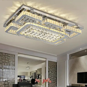 Luxury Rectangular Dimmable Crystal Flush Mount Chandelier