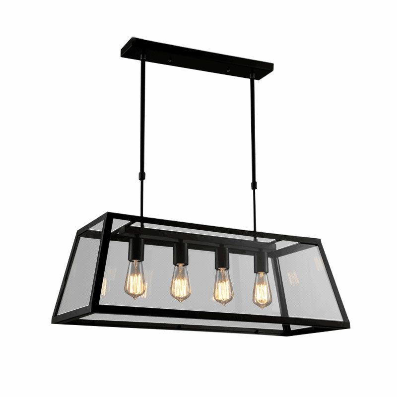 Modern Black Cage Style Glass Lamp Shade Pendant Light Farmhouse 1 / 3 / 4 Lights Chandelier for Long Dining