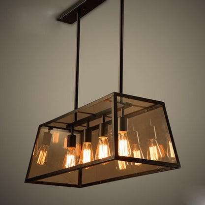 Modern Black Cage Style Glass Lamp Shade Pendant Light Farmhouse 1 / 3 / 4 Lights Chandelier for Long Dining