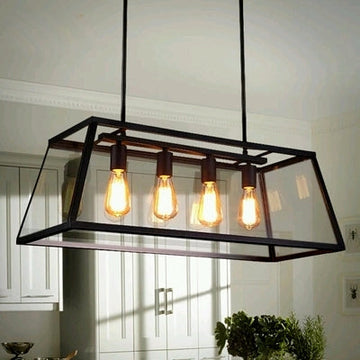 Modern Black Cage Style Glass Lamp Shade Pendant Light Farmhouse 1 / 3 / 4 Lights Chandelier for Long Dining