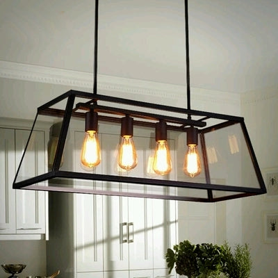 Modern Black Cage Style Glass Lamp Shade Pendant Light Farmhouse 1 / 3 / 4 Lights Chandelier for Long Dining
