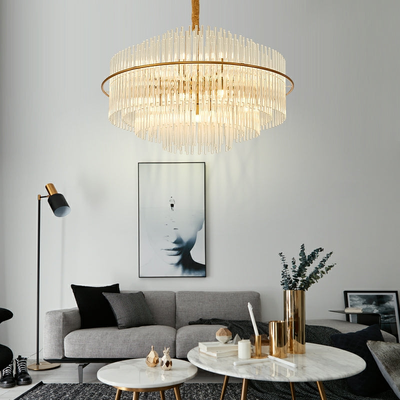 Modern European Round K9 Crystal Chandelier Ceiling Light for Living and Dining Room