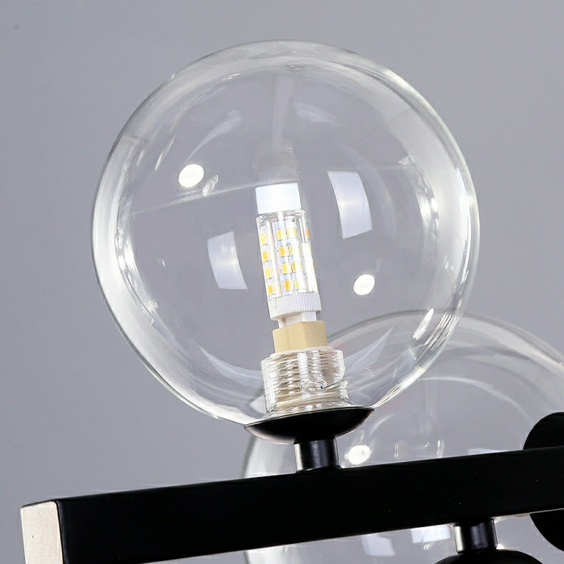 Modern Kitchen Island Glass Globe Ceiling Lighting Black Pendant Chandelier for Long Dining Table