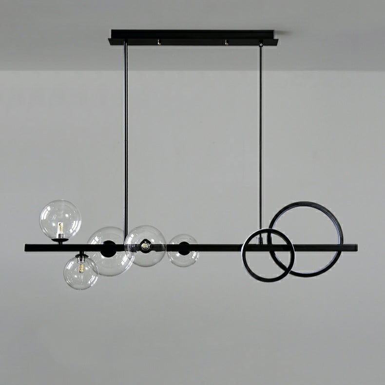 Modern Kitchen Island Glass Globe Ceiling Lighting Black Pendant Chandelier for Long Dining Table