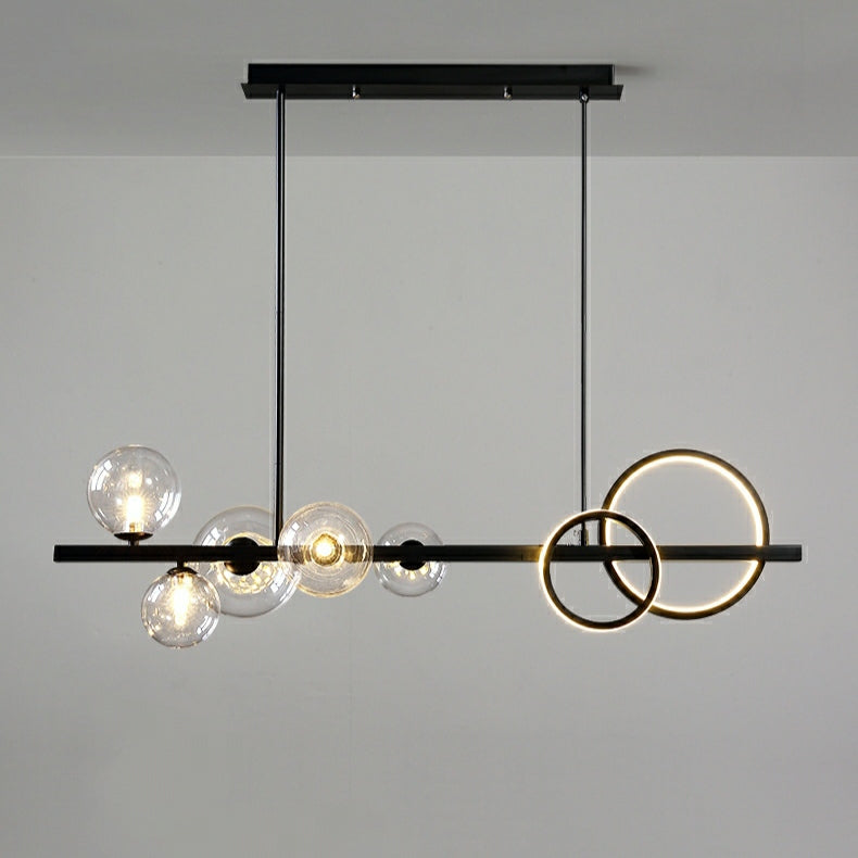 Modern Kitchen Island Glass Globe Ceiling Lighting Black Pendant Chandelier for Long Dining Table