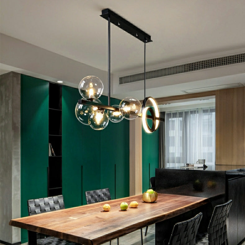 Modern Kitchen Island Glass Globe Ceiling Lighting Black Pendant Chandelier for Long Dining Table