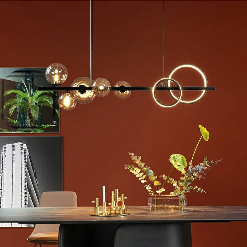 Modern Kitchen Island Glass Globe Ceiling Lighting Black Pendant Chandelier for Long Dining Table