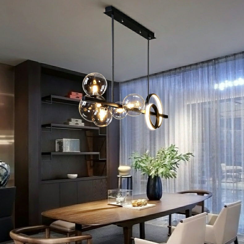 Modern Kitchen Island Glass Globe Ceiling Lighting Black Pendant Chandelier for Long Dining Table