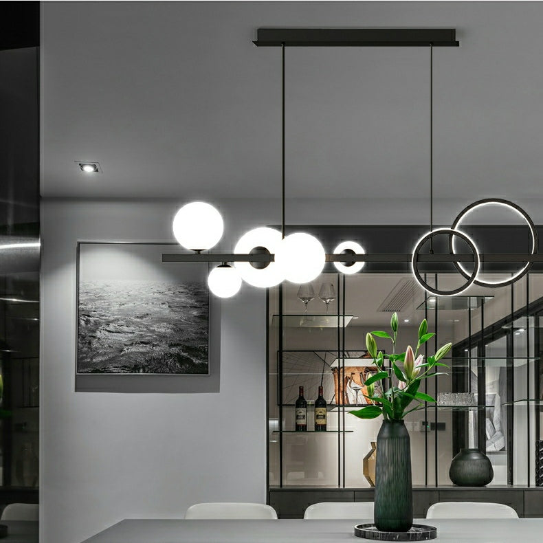 Modern Kitchen Island Glass Globe Ceiling Lighting Black Pendant Chandelier for Long Dining Table
