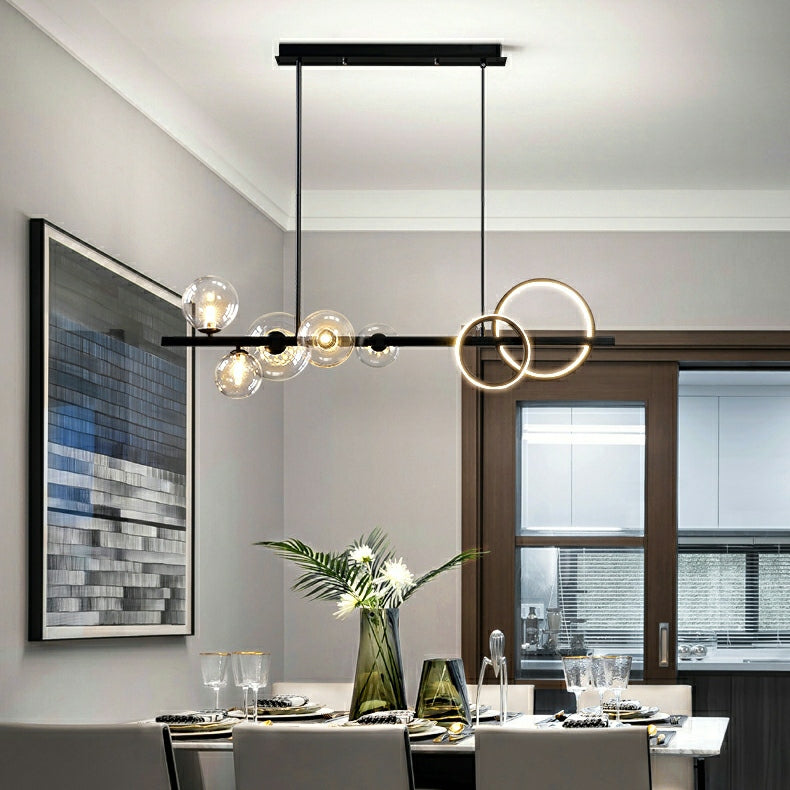 Modern Kitchen Island Glass Globe Ceiling Lighting Black Pendant Chandelier for Long Dining Table