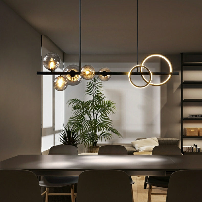 Modern Kitchen Island Glass Globe Ceiling Lighting Black Pendant Chandelier for Long Dining Table