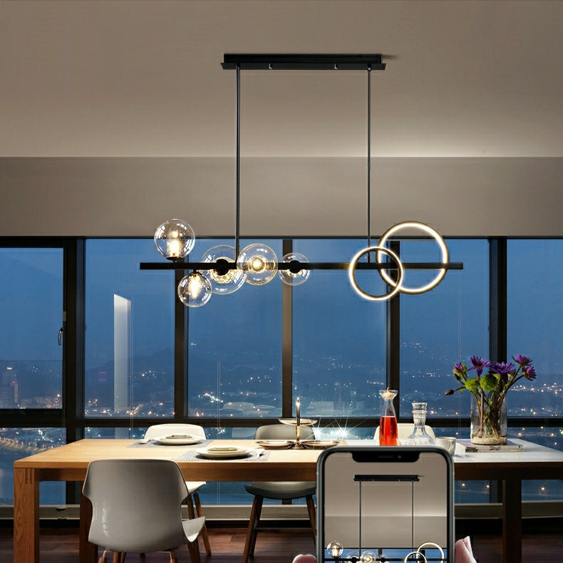 Modern Kitchen Island Glass Globe Ceiling Lighting Black Pendant Chandelier for Long Dining Table