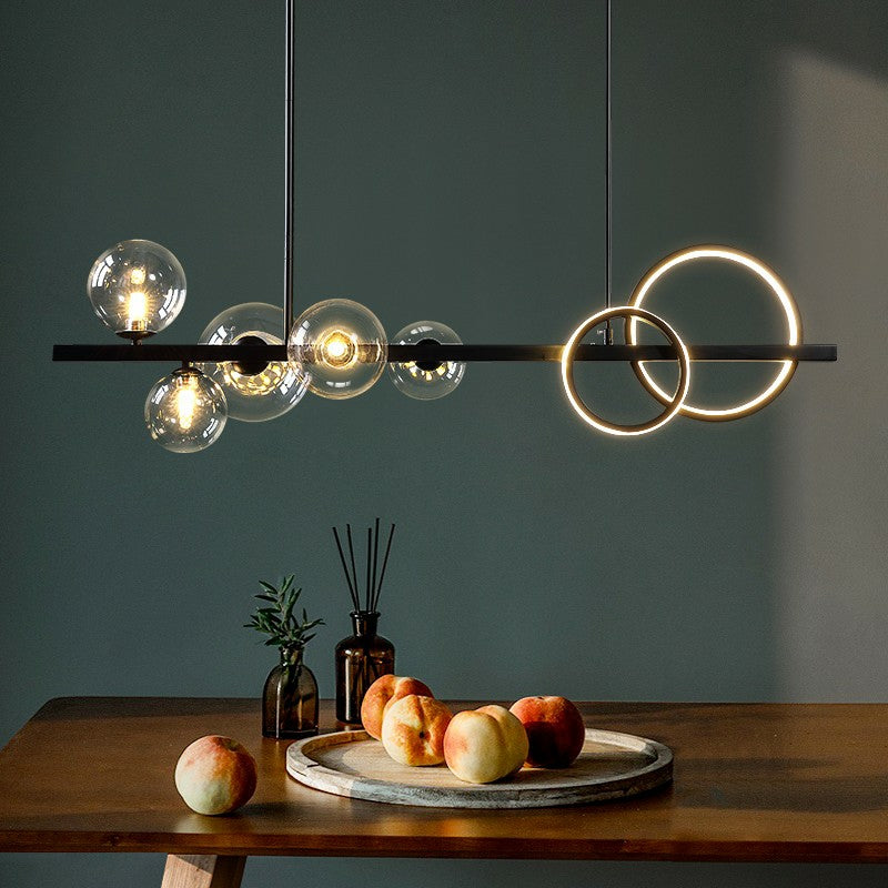 Modern Kitchen Island Glass Globe Ceiling Lighting Black Pendant Chandelier for Long Dining Table