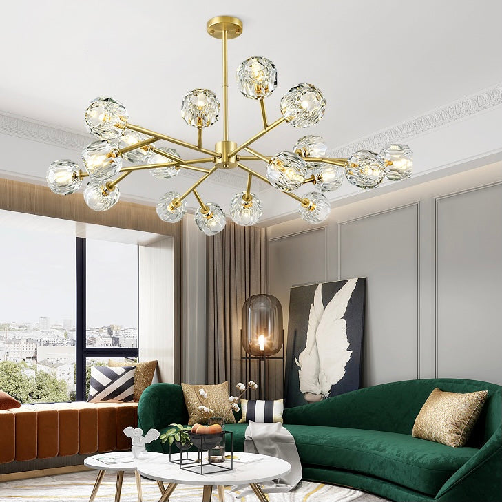 Brass Sputnik Chandelier with K9 Crystals Ceiling Light