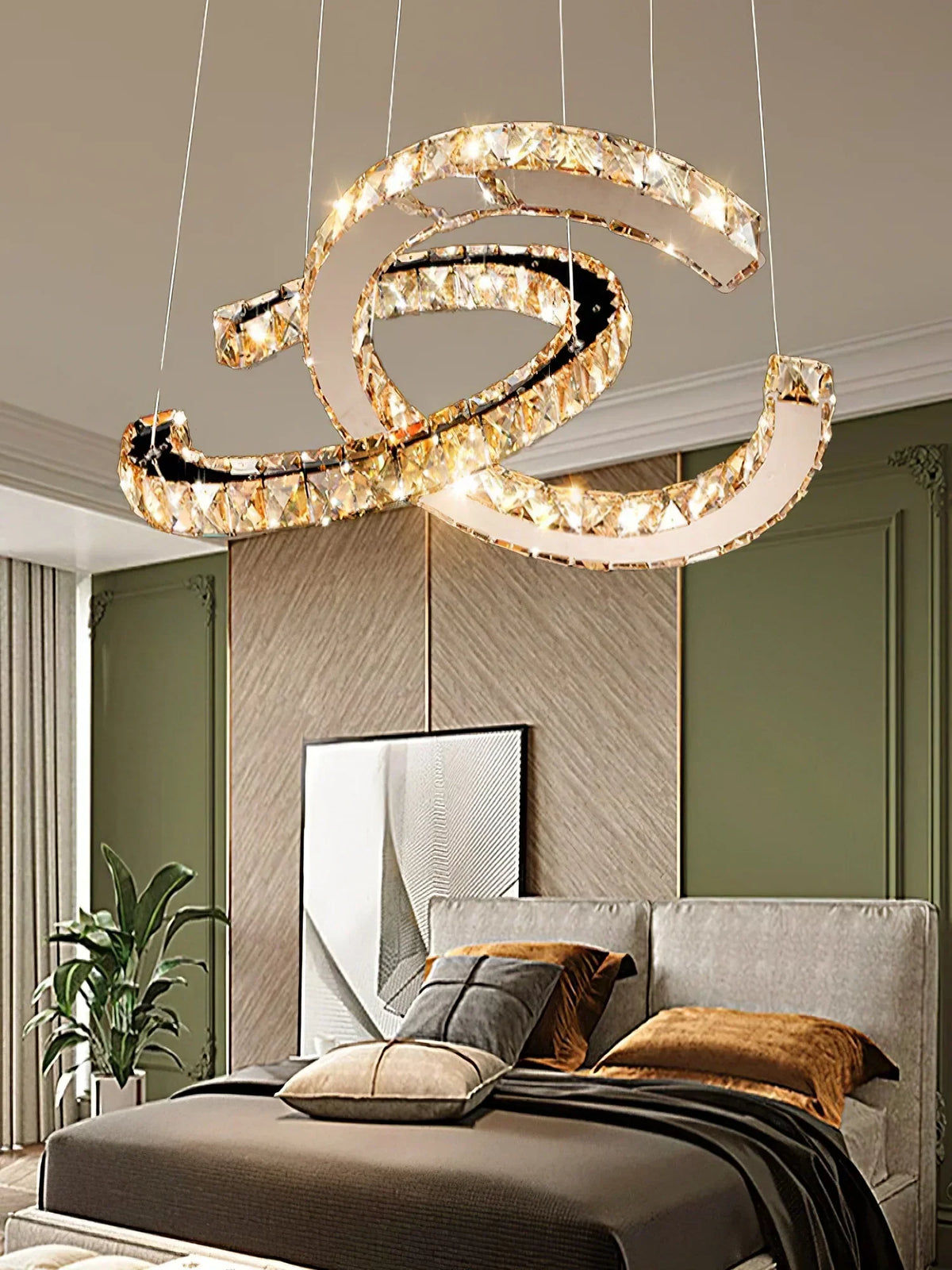 Modern Crystal Double C Chandelier with Chrome Finish and K9 Crystal for Dining, Living, Bedroom