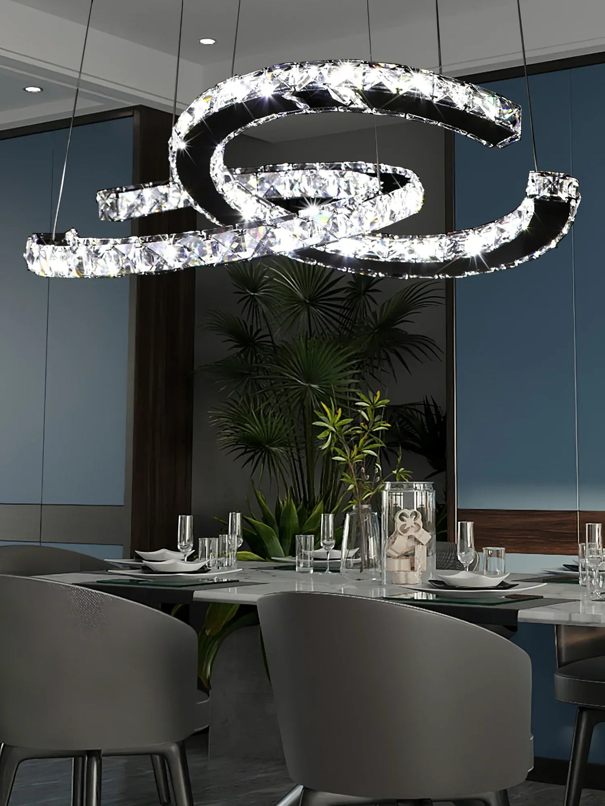 Modern Crystal Double C Chandelier with Chrome Finish and K9 Crystal for Dining, Living, Bedroom