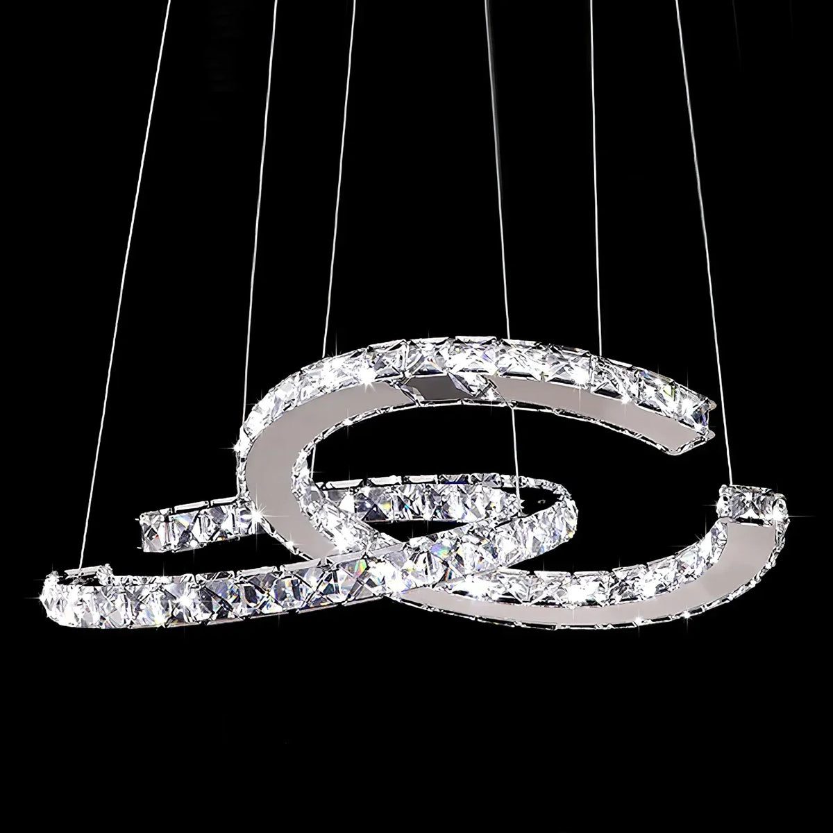 Modern Crystal Double C Chandelier with Chrome Finish and K9 Crystal for Dining, Living, Bedroom