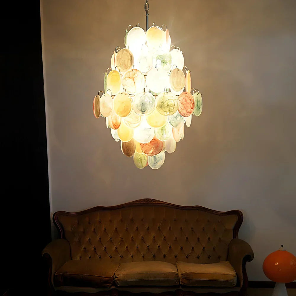 Huge Vintage Murano Multicolored Disks Chandelier
