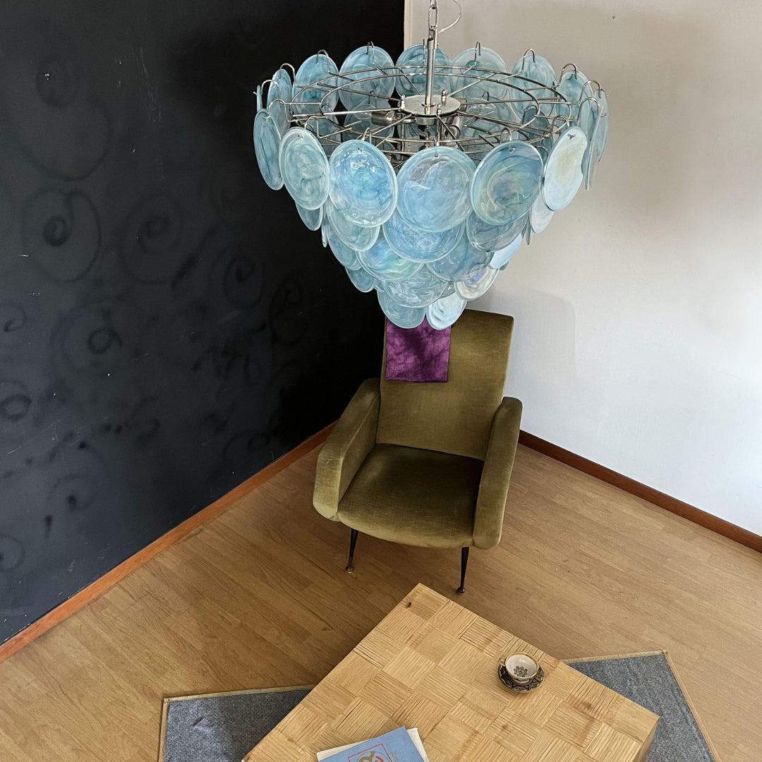 Murano Glass Blue Disks Chandelier