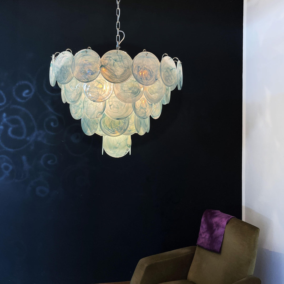 Murano Glass Blue Disks Chandelier