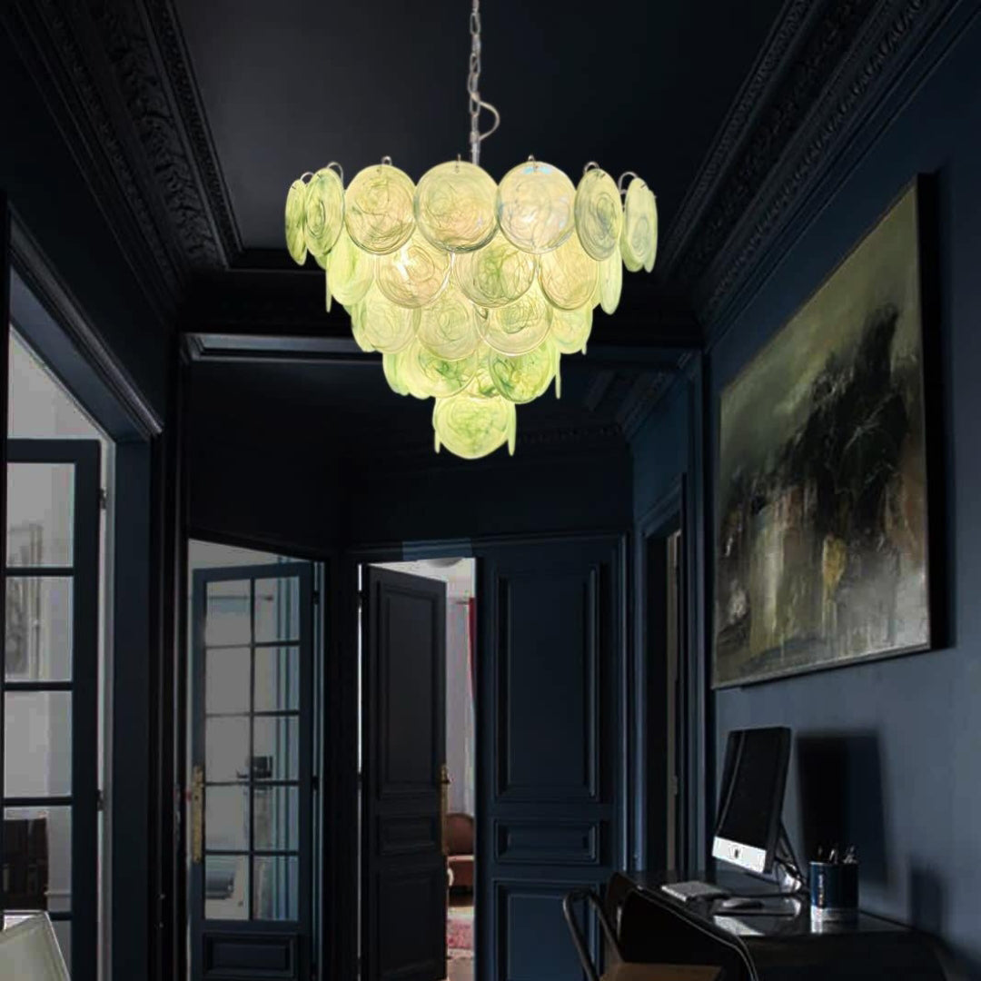 Murano Glass Green Disks Chandelier