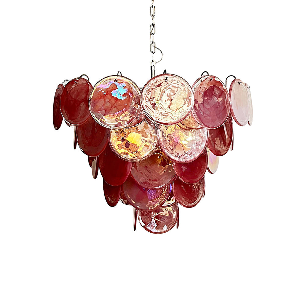 Murano Glass Pink Disks Chandelier 27.6-Inch