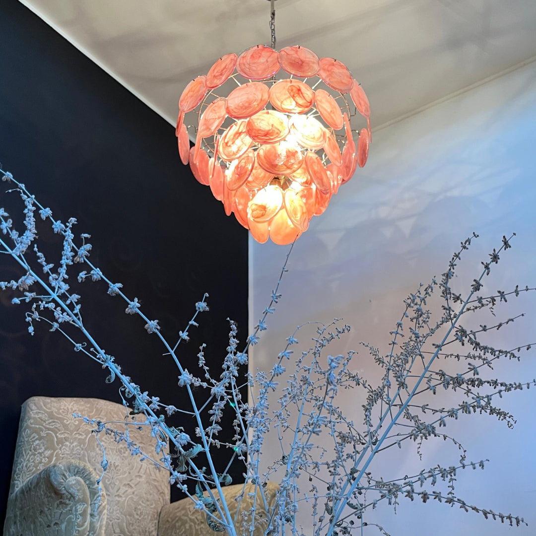 Murano Glass Pink Disks Chandelier 27.6-Inch