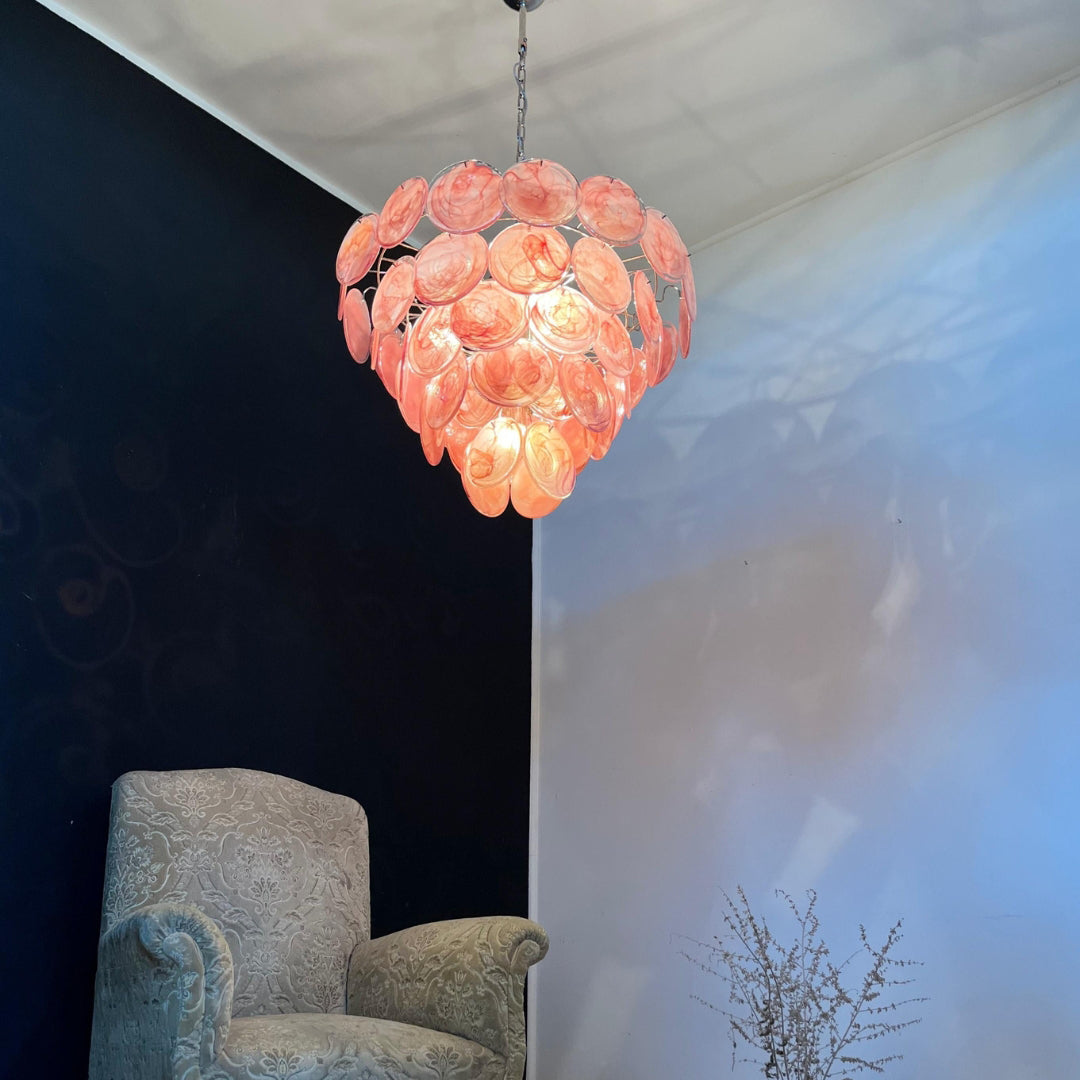 Murano Glass Pink Disks Chandelier 27.6-Inch