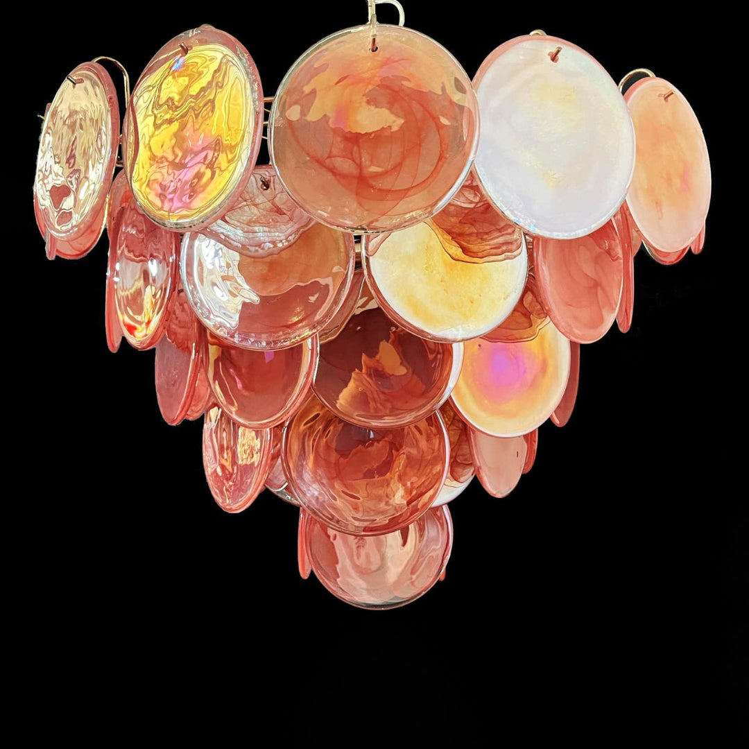 Murano Glass Pink Disks Chandelier 27.6-Inch