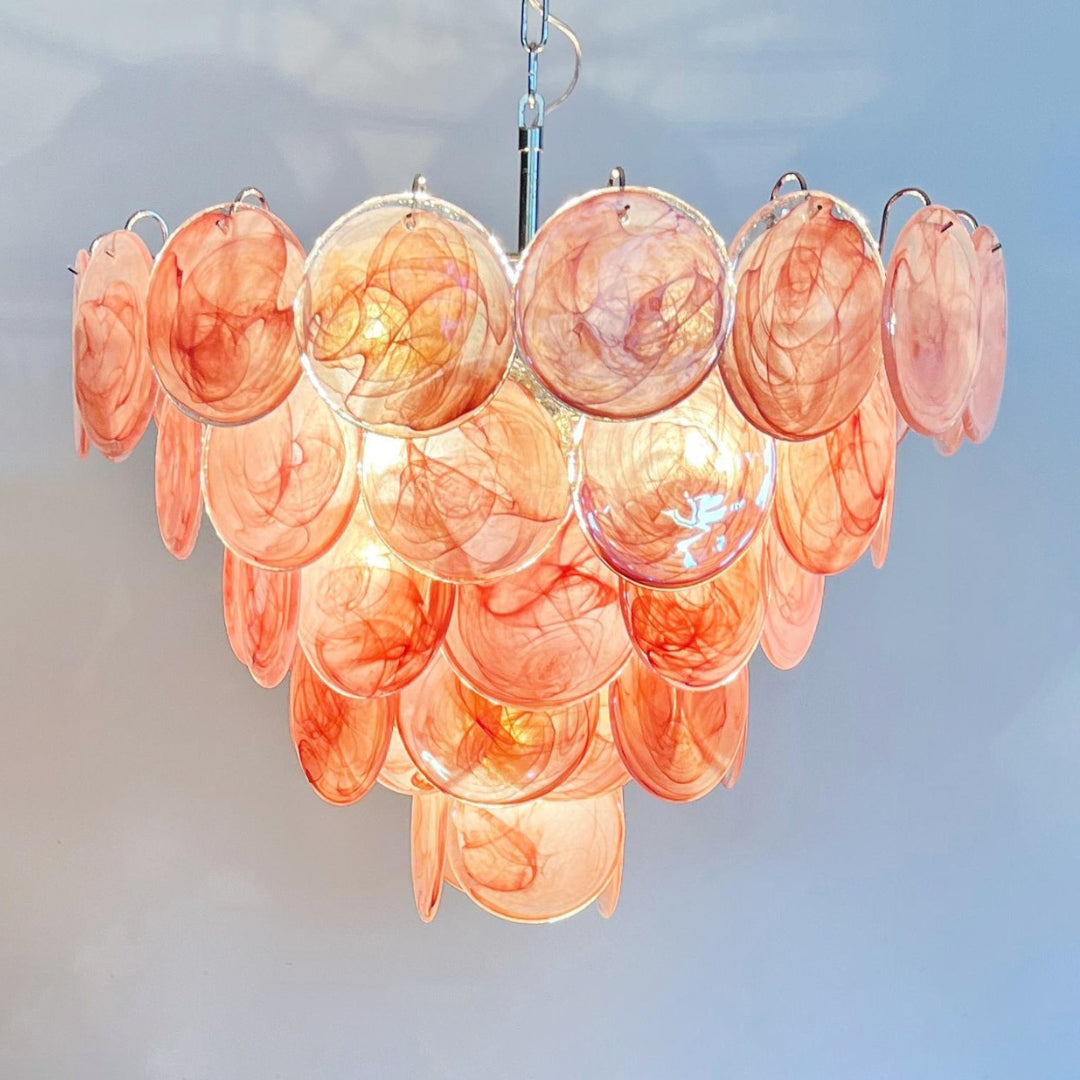 Murano Glass Pink Disks Chandelier 27.6-Inch