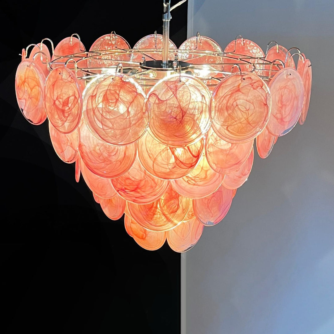 Murano Glass Pink Disks Chandelier 27.6-Inch