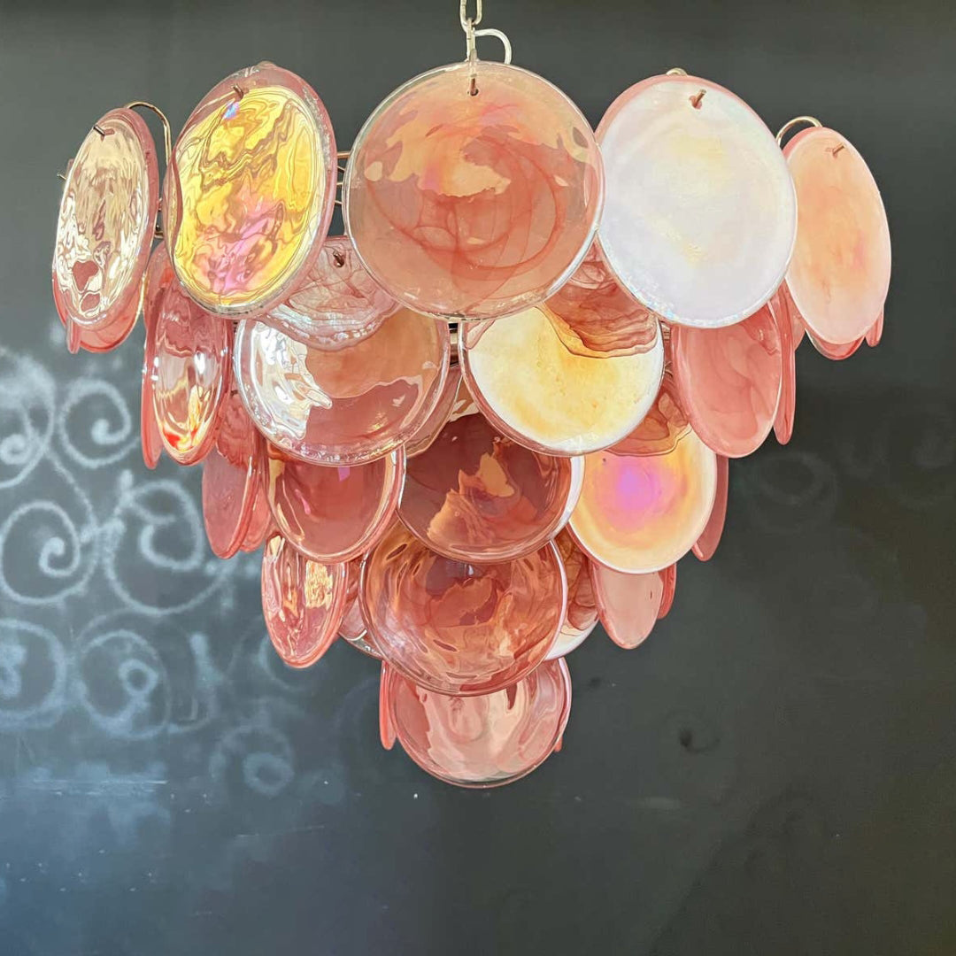 Murano Glass Pink Disks Chandelier 27.6-Inch
