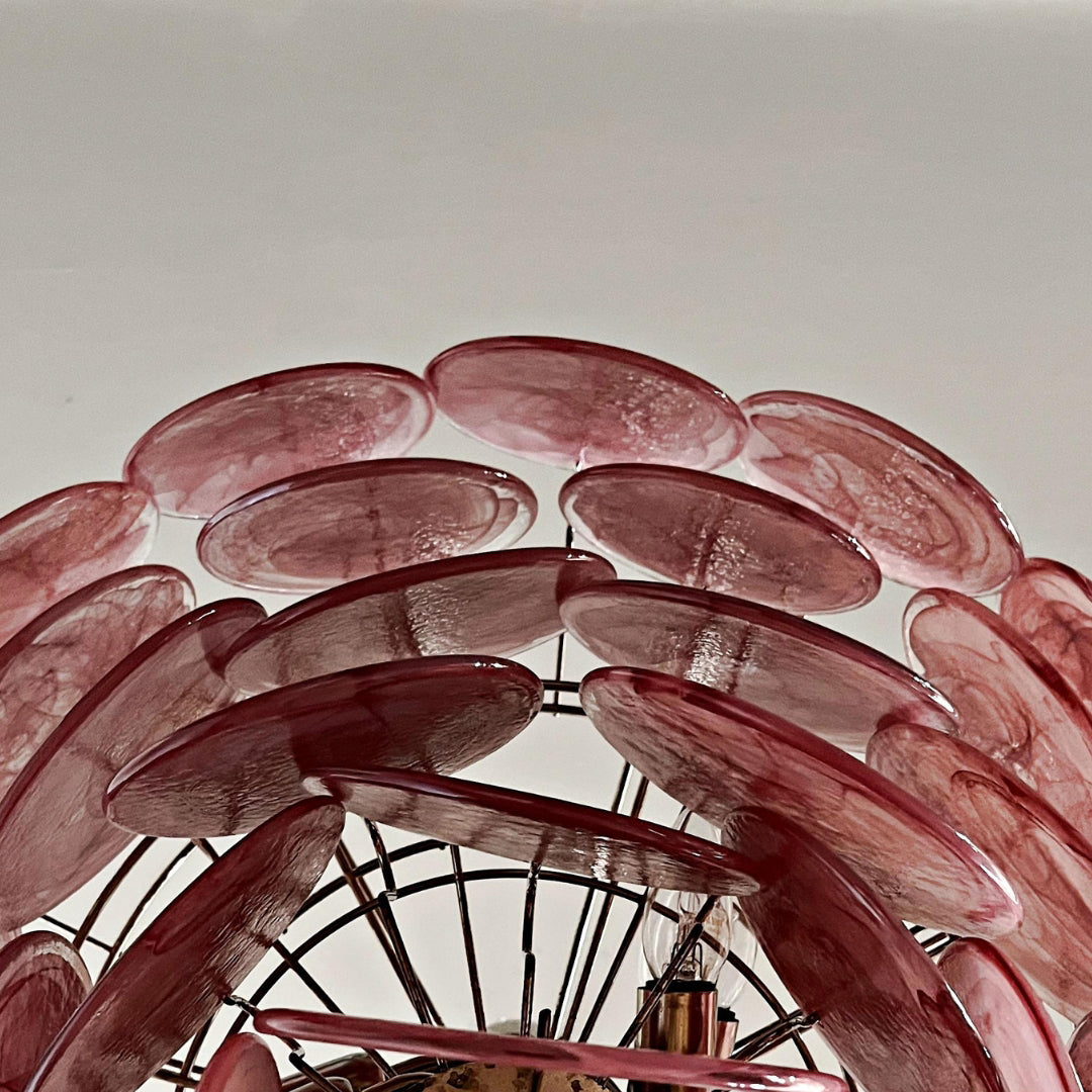 Murano Glass Pink Disks Chandelier 27.6-Inch