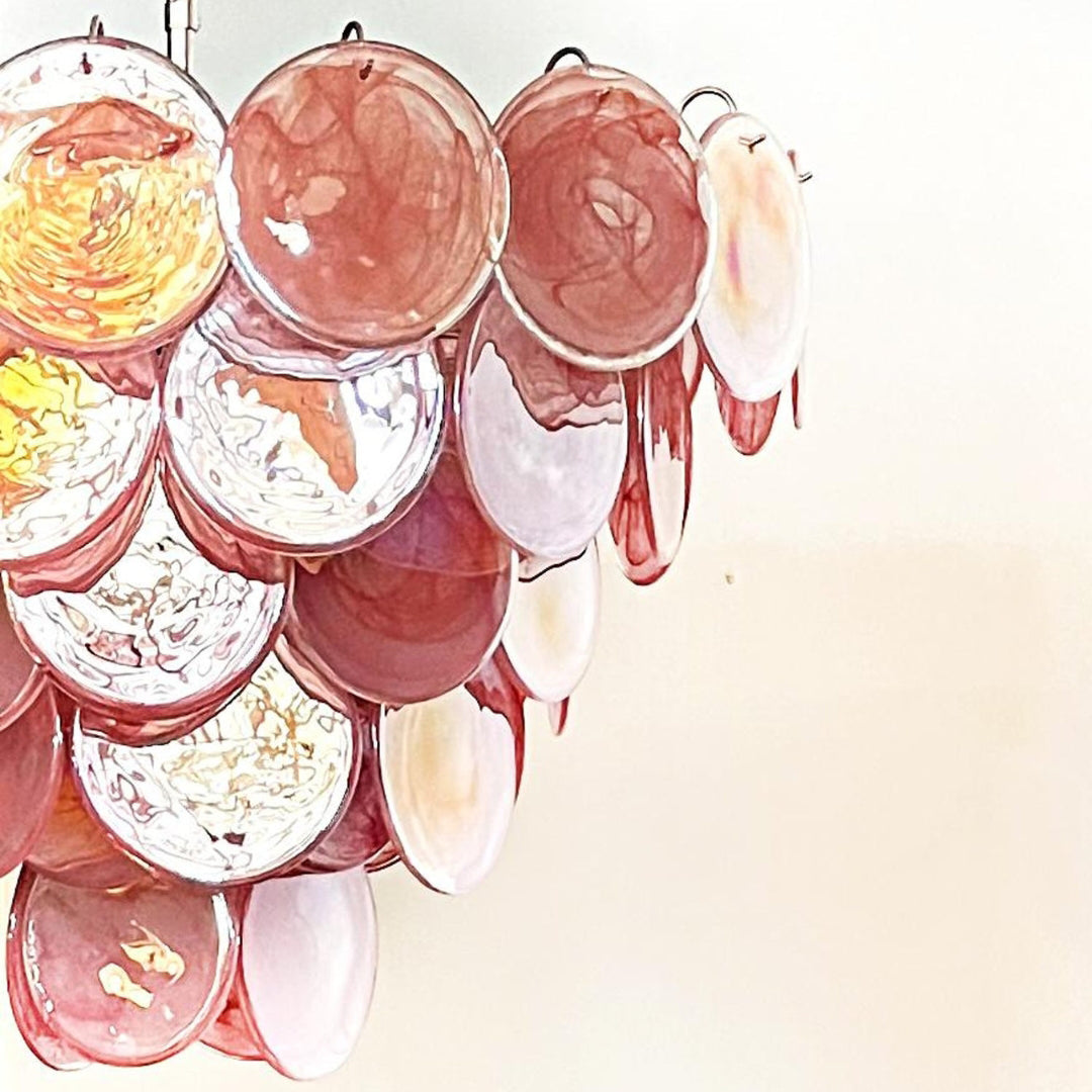 Murano Glass Pink Disks Chandelier 27.6-Inch