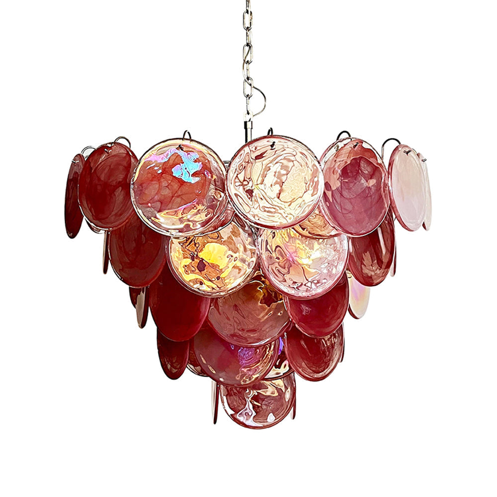 Murano Glass Pink Disks Chandelier 27.6-Inch