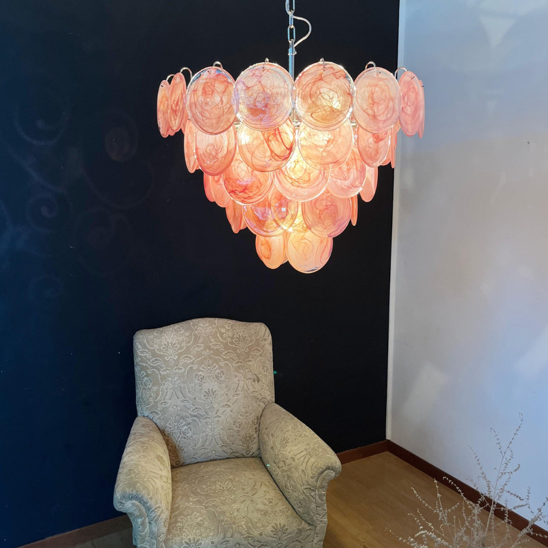 Murano Glass Pink Disks Chandelier 27.6-Inch