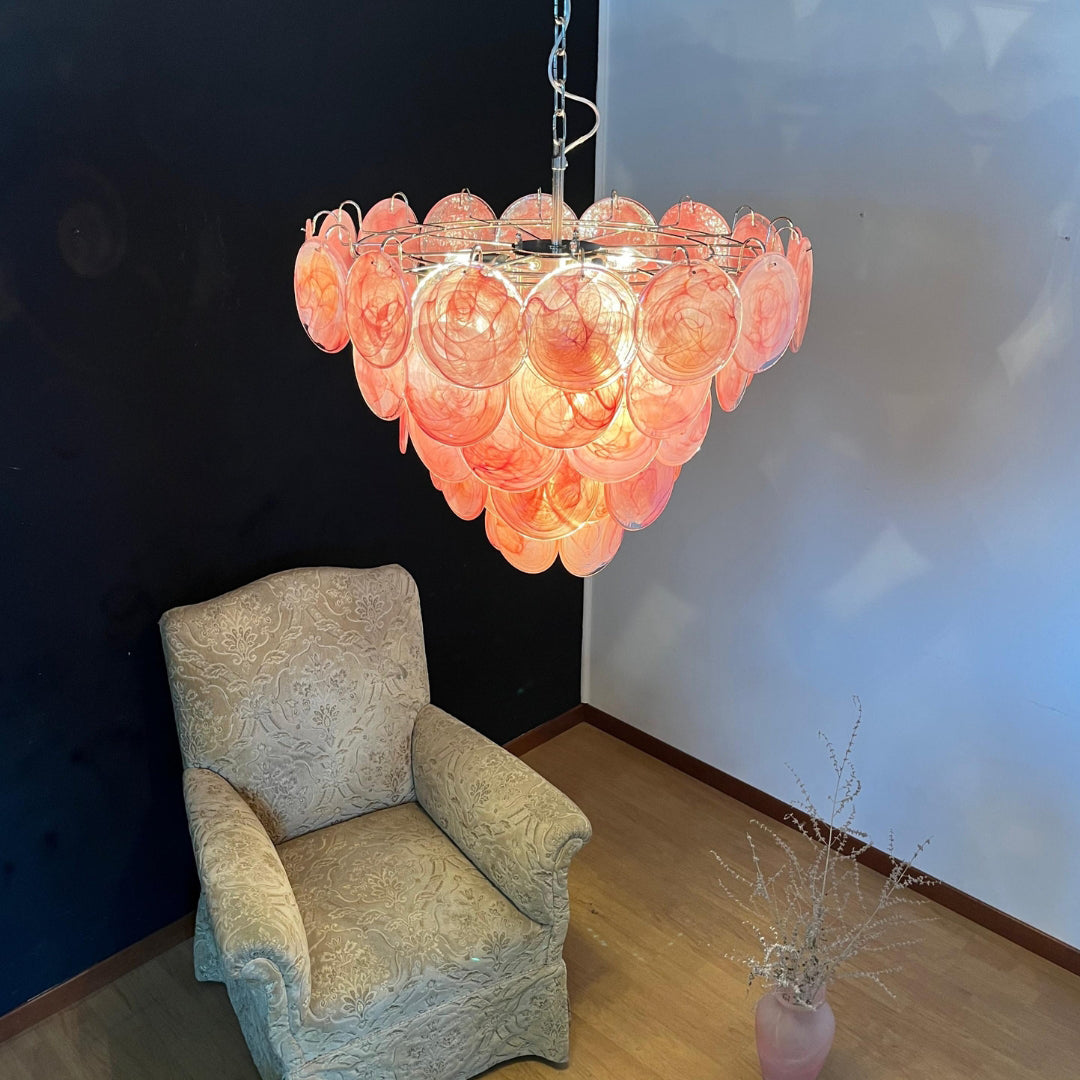 Murano Glass Pink Disks Chandelier 27.6-Inch