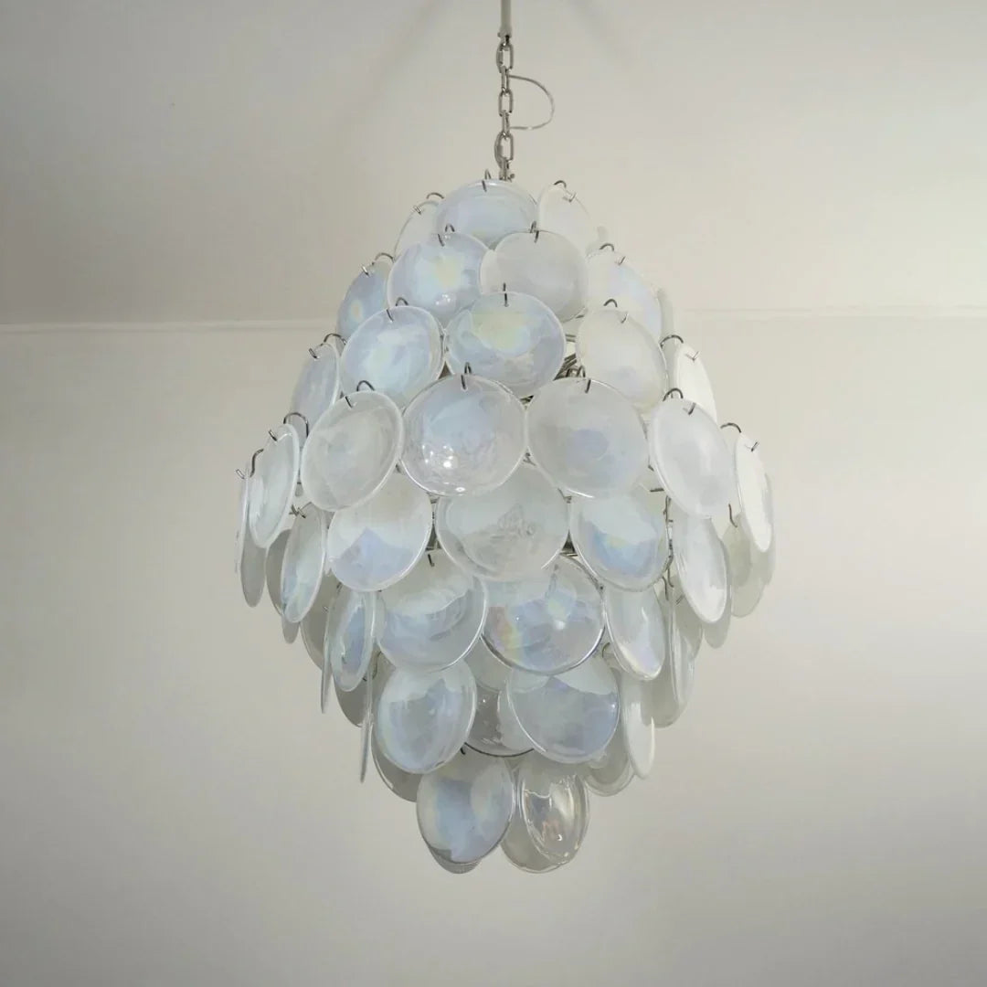 Huge Vintage Murano White Disks Chandelier