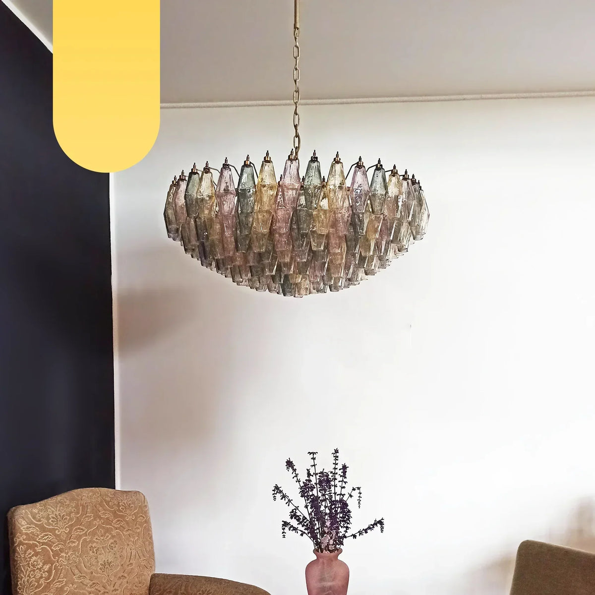 Murano Faceted Multicolor Glass Chandelier
