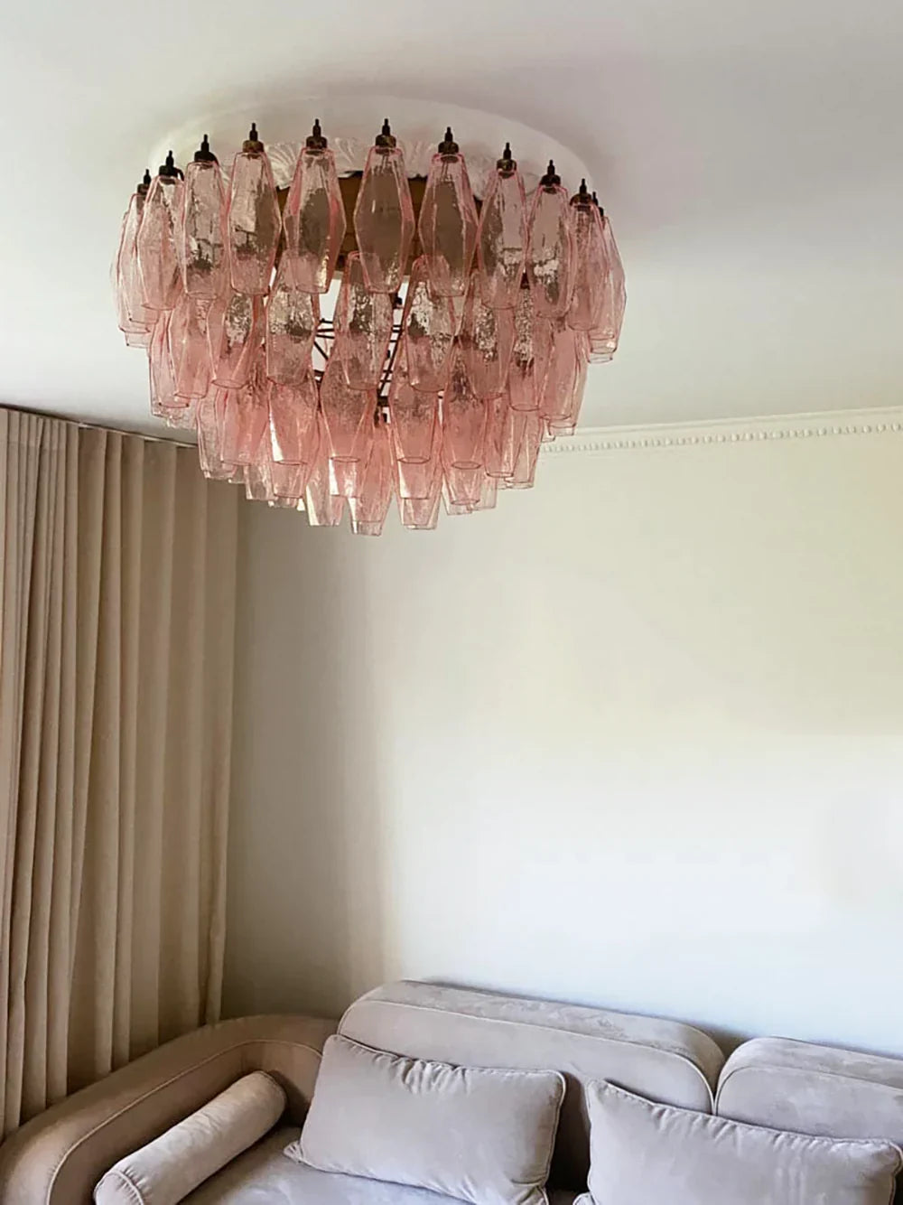 Murano Poliedri Pink Ceiling Light