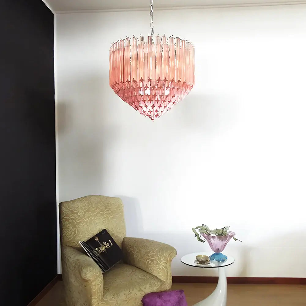 Murano Quadriedri Prisms Pink Chandelier