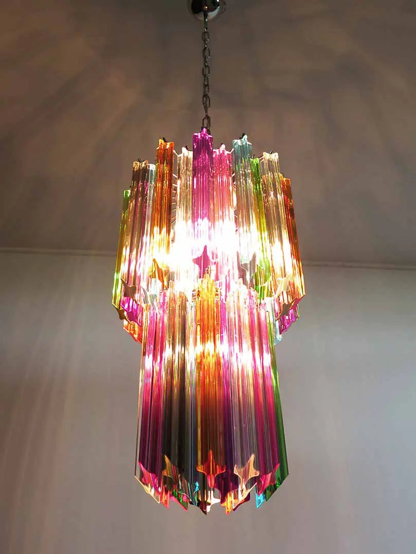 Murano Glass Chandelier – Quadriedri – 46 Prisms – Multi
