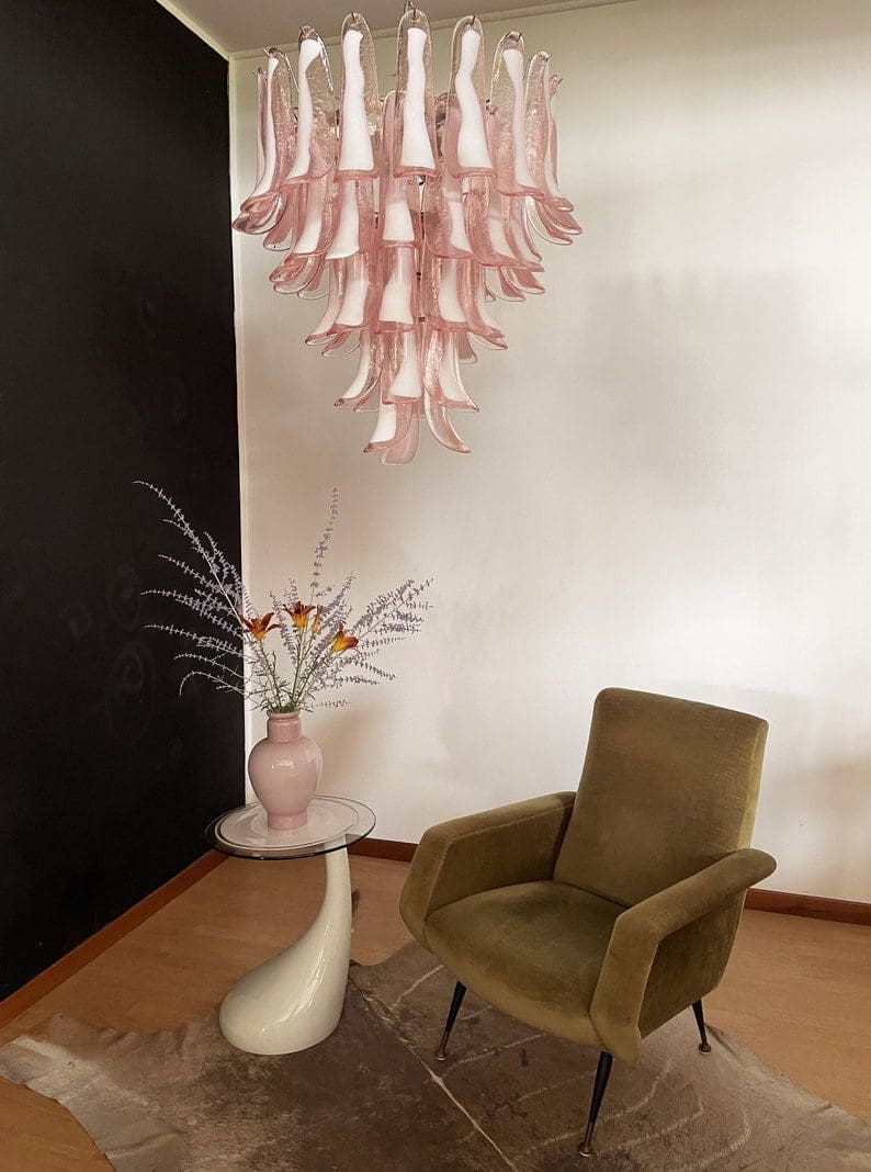 Murano Glass Chandelier – 52 Petals – Pink