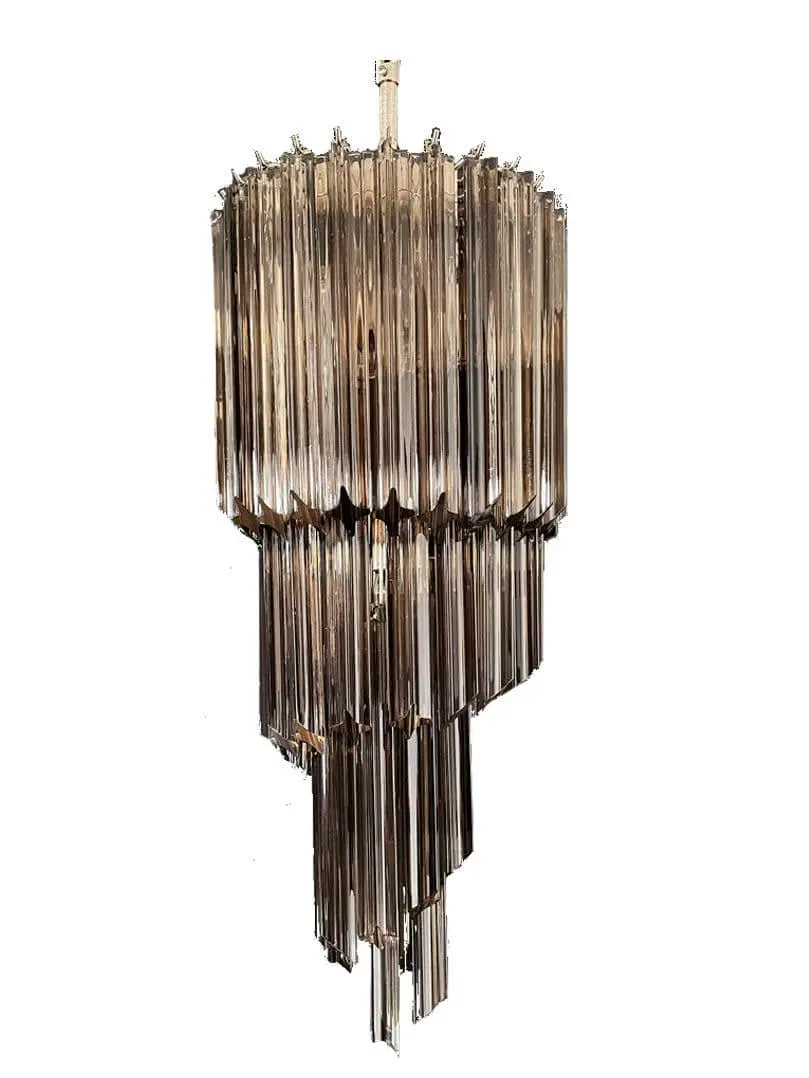 Murano Glass Chandelier – Spiral – 54 Prisms – Smoked