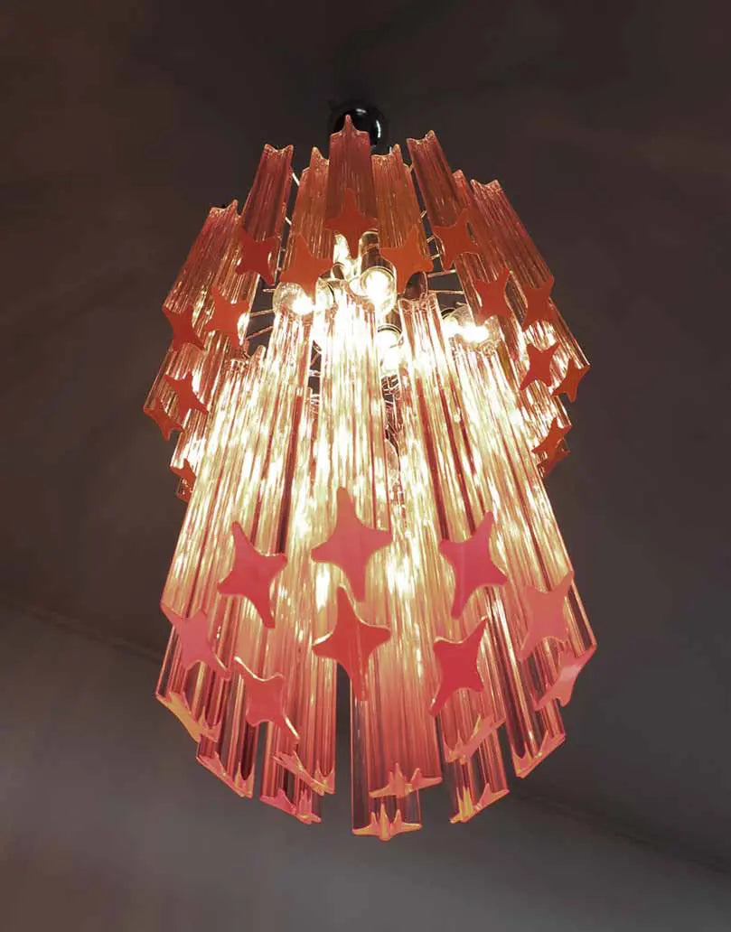 Murano Glass Chandelier – Quadriedri – 46 Prisms – Pink