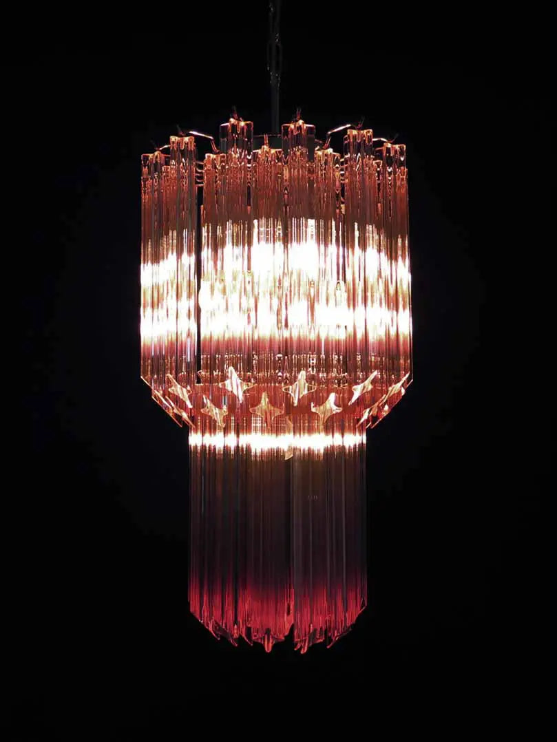 Murano Glass Chandelier – Quadriedri – 46 Prisms – Pink